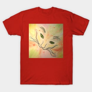 Colorful Abstract Cat Face With Hearts T-Shirt